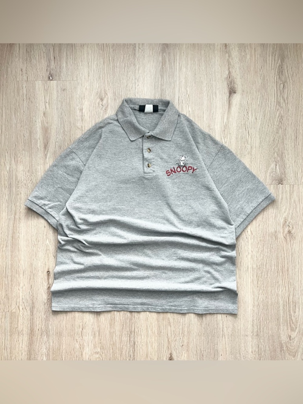 Vintage Snoopy Peanuts Polo Shirt Mens L Gray Made in USA Embroidered Preppy